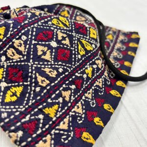Handmade Traditional Style Botua Bag | Pure Silk Material | Dark Blue with colorful stitches | BG4
