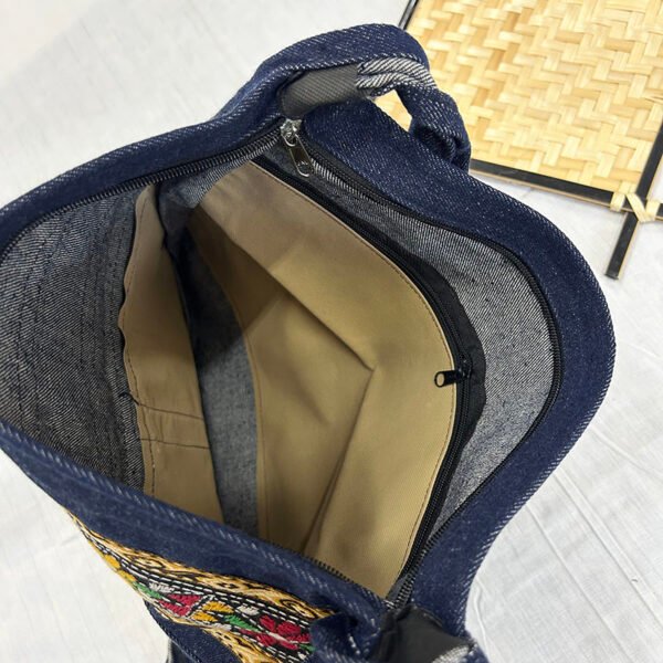 Handmade Traditional Style Side Bag | Blue bag with subtle alpona art | BG2 - Image 3