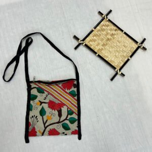 Handmade Traditional Style Side Bag | Tussar Material | Flower and Leaves Bag | BG1