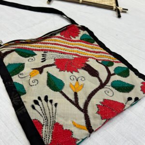 Handmade Traditional Style Side Bag | Tussar Material | Flower and Leaves Bag | BG1