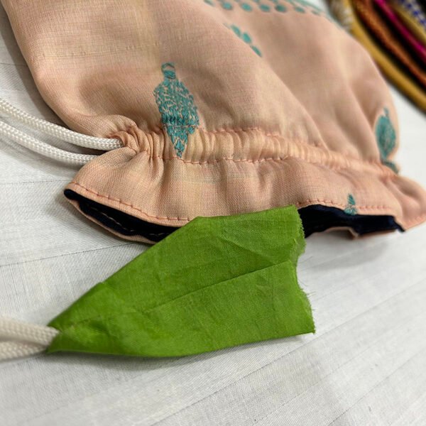 Handmade Traditional Style Side Bag | Pure Silk Material | Khaki bag with Green stitches | BG9 - Image 3