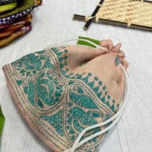 Handmade Traditional Style Side Bag | Pure Silk Material | Khaki bag with Green stitches | BG9