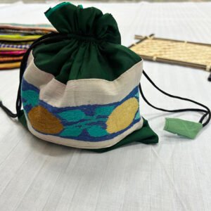 Handmade Traditional Style Side Bag | Pure Silk Material | Green with Flower and Leaf Design | BG7