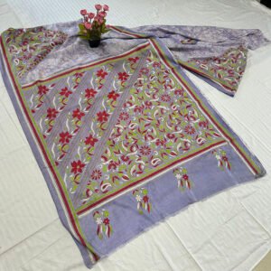 Hand stitch Kantha Saree | Blended Silk | Pink Floral Alpona Embroidery