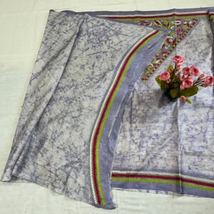 Hand stitch Kantha Saree | Blended Silk | Pink Floral Alpona Embroidery