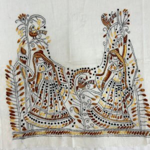 Kantha Stitch Work Handmade White Blouse Piece with embroidery pattern