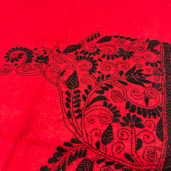 Kantha Stitch Work Handmade Red Blouse Piece - Image 2