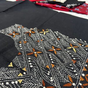 Kantha Stitch Work Handmade Black Blouse Piece with embroidery pattern