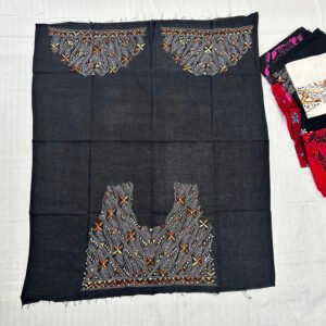 Kantha Stitch Work Handmade Black Blouse Piece with embroidery pattern