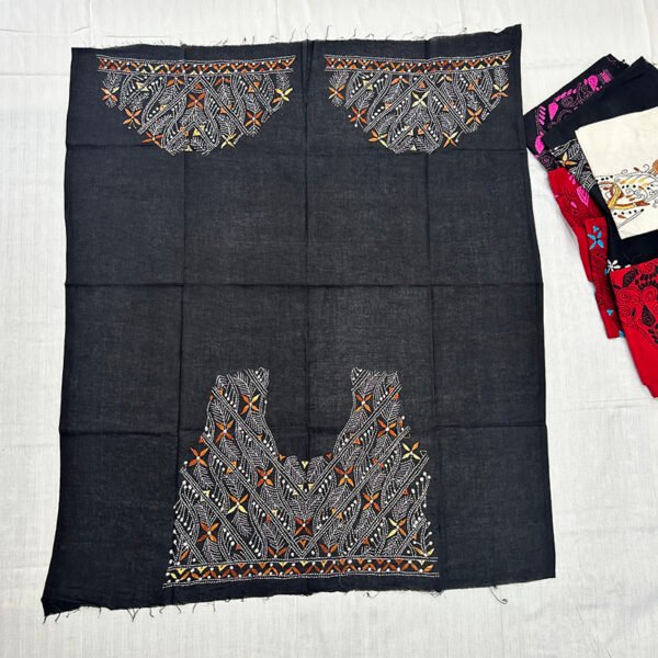 Kantha Stitch Work Handmade Black Blouse Piece with embroidery pattern