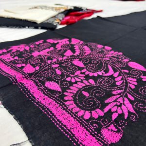 Kantha Stitch Work Handmade Black-Pink Blouse Piece