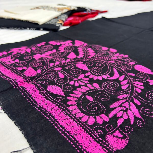 Kantha Stitch Work Handmade Black-Pink Blouse Piece - Image 2
