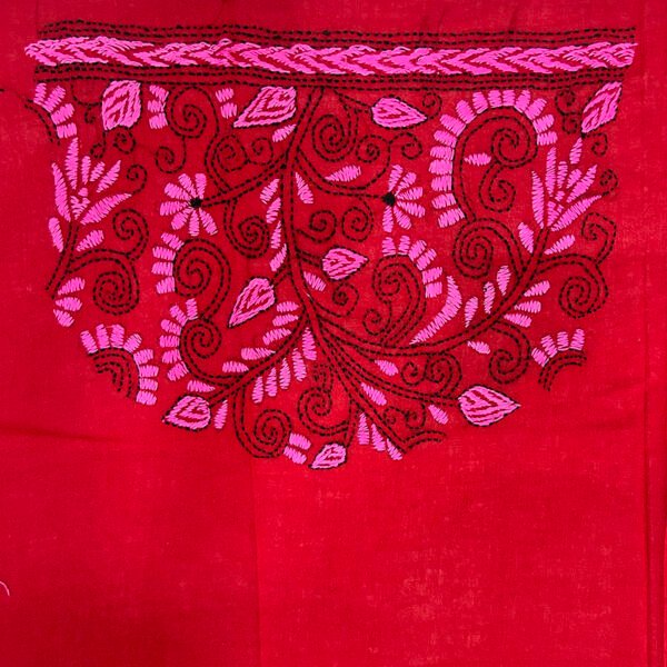 Kantha Stitch Work Handmade Red-Pink Blouse Piece - Image 2
