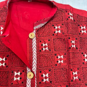 Unisex Kantha Stitch Work Handmade Jacket/Coat | Multicolor Pattern Design in Red | Leaf Art