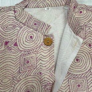 Unisex Kantha Stitch Work Handmade Jacket/Coat | White Pink stitch pattern | Pattern Art