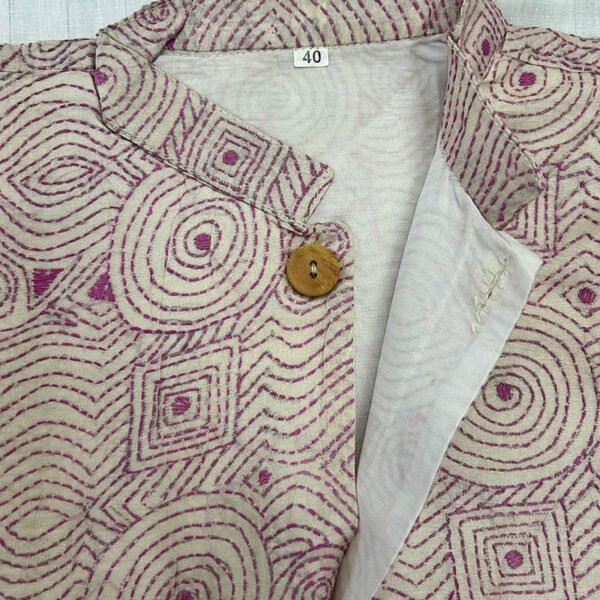 Unisex Kantha Stitch Work Handmade Jacket/Coat | White Pink stitch pattern | Pattern Art - Image 2