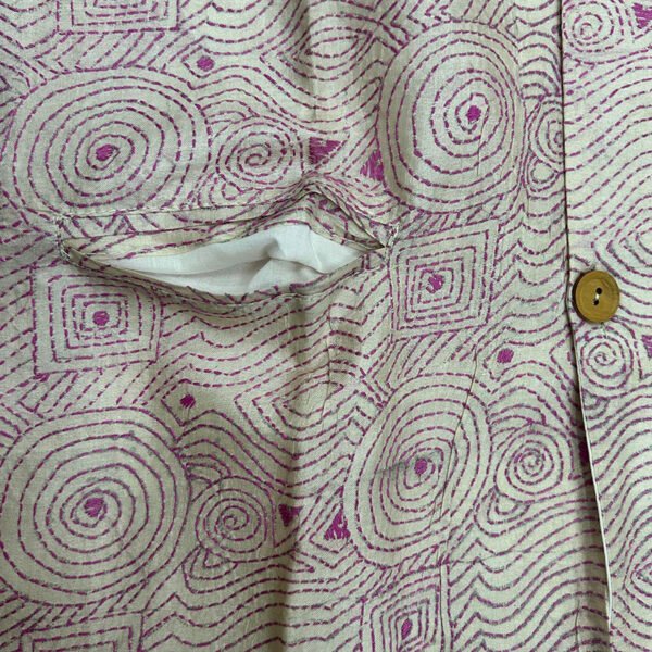 Unisex Kantha Stitch Work Handmade Jacket/Coat | White Pink stitch pattern | Pattern Art - Image 4