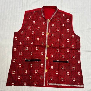 Unisex Kantha Stitch Work Handmade Jacket/Coat | Red in Color | Leaf Art