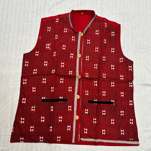Unisex Kantha Stitch Work Handmade Jacket/Coat | Red in Color | Leaf Art