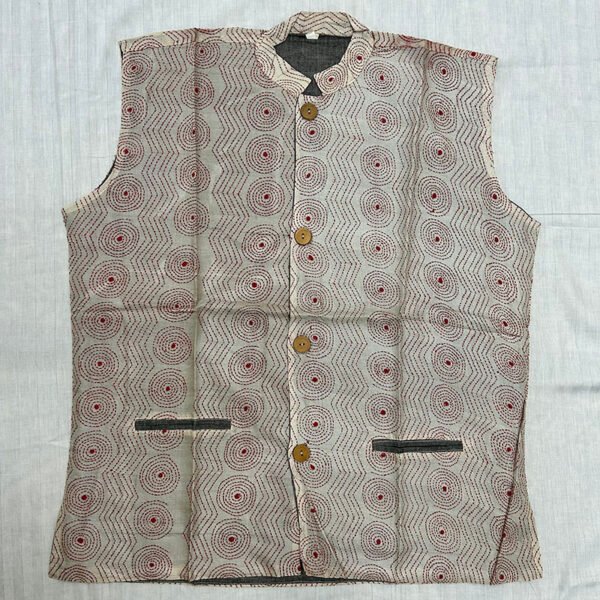 Unisex Kantha Stitch Work Handmade Jacket/Coat | Black inside | white pink stitch work | Floral Art