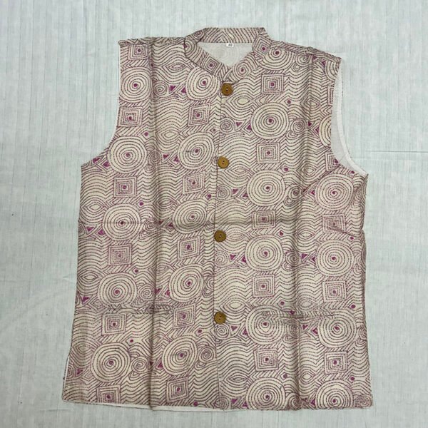 Unisex Kantha Stitch Work Handmade Jacket/Coat | White Pink stitch pattern | Pattern Art