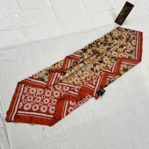 Handcrafted Bishnupuri Silk Kantha Work Dupatta With Dye | Orange and yellow flower pattern design