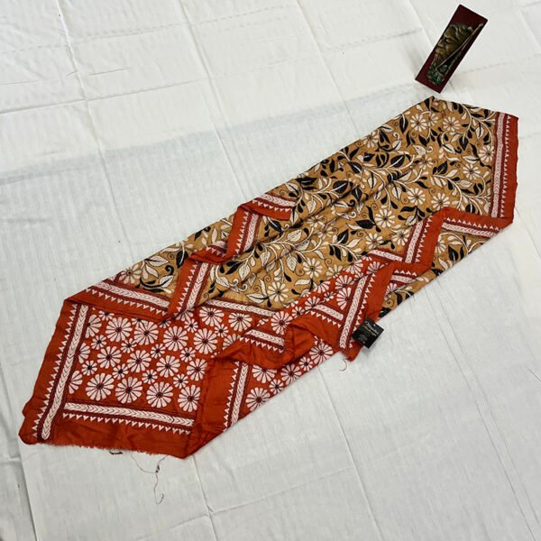 Handcrafted Bishnupuri Silk Kantha Work Dupatta With Dye | Orange and yellow flower pattern design