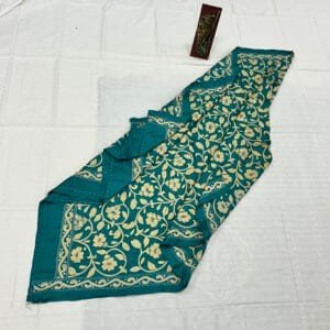 Handcrafted Mixed Silk Kantha Work Dupatta With | Blue and White Floral Pattern design