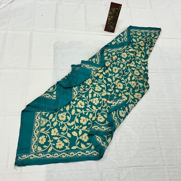 Handcrafted Mixed Silk Kantha Work Dupatta With | Blue and White Floral Pattern design