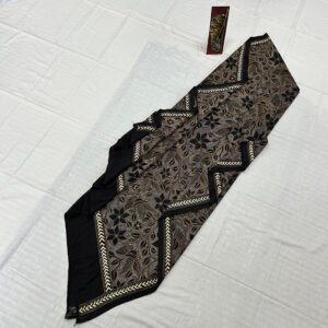 Handcrafted Mixed Silk Kantha Work Dupatta With | Dark Blue with Yellow Stitch Pattern design