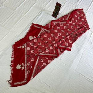 Handcrafted Mixed Silk Kantha Work Dupatta With | Red and White Pattern design