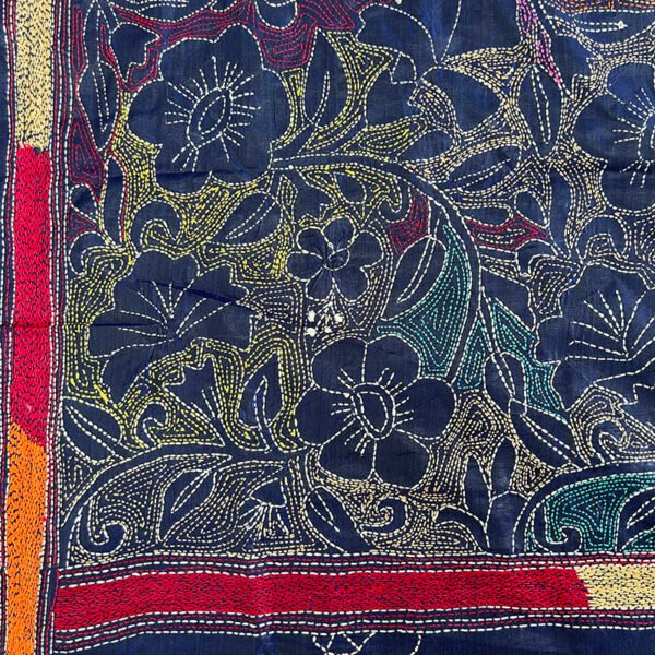 Handcrafted Mixed Silk Kantha Work Dupatta With | Colorful Floral Pattern design - Image 2