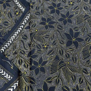 Handcrafted Mixed Silk Kantha Work Dupatta With | Dark Blue with Yellow Stitch Pattern design