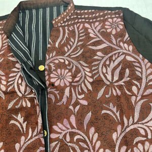 Unisex Kantha Stitch Work Pure Tussar Silk Handmade Jacket/Coat | Brown and Black Coat