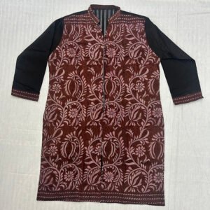 Unisex Kantha Stitch Work Pure Tussar Silk Handmade Jacket/Coat | Brown and Black Coat