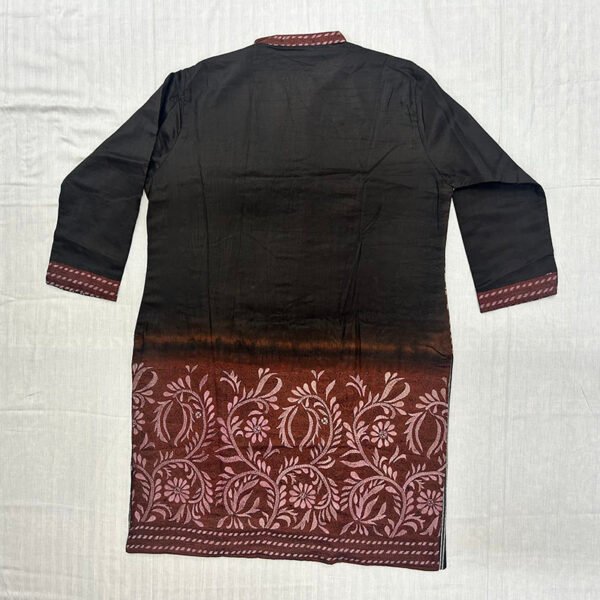Unisex Kantha Stitch Work Pure Tussar Silk Handmade Jacket/Coat | Brown and Black Coat - Image 3