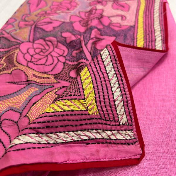 Unisex Kantha Stitch Work Pure Tussar Silk Handmade Jacket/Coat | Pink Rose Art Coat - Image 4