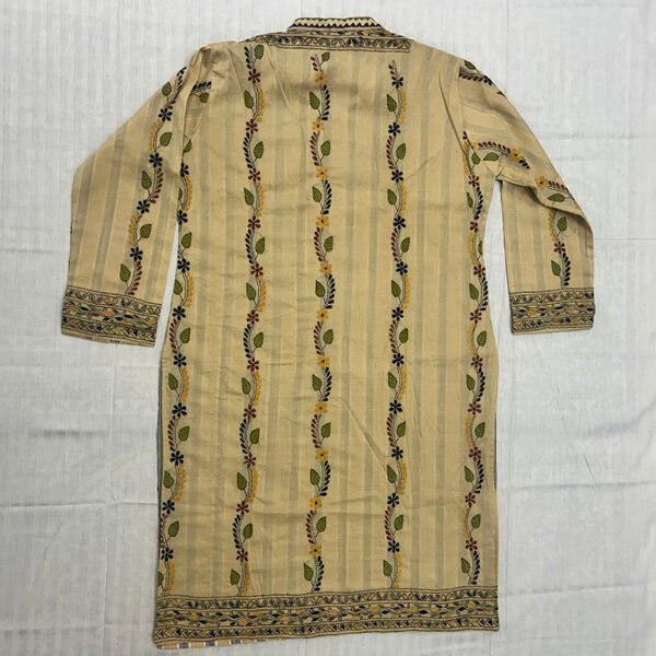 Unisex Kantha Stitch Work Pure Tussar Silk Handmade Jacket/Coat | Yellow in Color | Leaf Art - Image 4