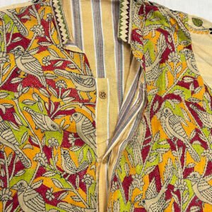 Unisex Kantha Stitch Work Pure Tussar Silk Handmade Jacket/Coat | Yellow in Color | Leaf Art