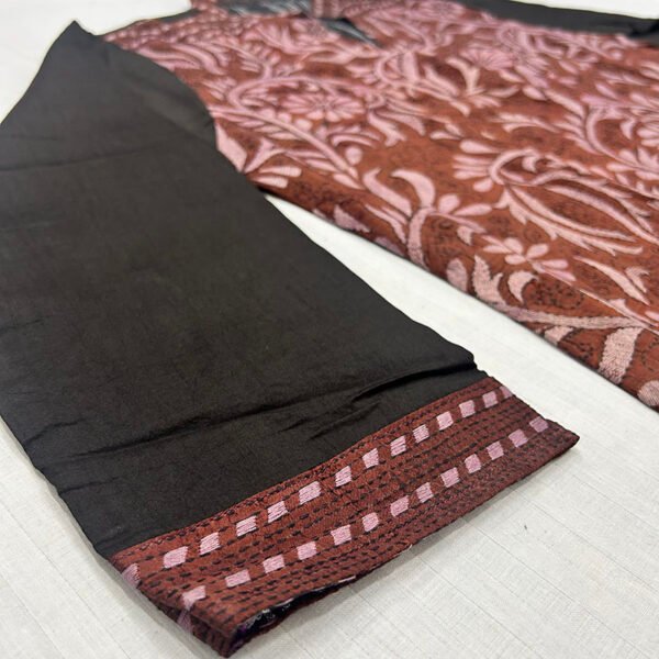 Unisex Kantha Stitch Work Pure Tussar Silk Handmade Jacket/Coat | Brown and Black Coat - Image 4