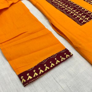 Hand-Stitched Kantha Work Kurta for Men | 100% Khadi Cotton | Gerua with Traditional design stripes | K5