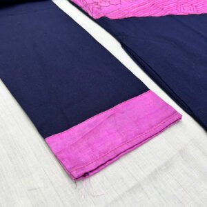 Hand-Stitched Kantha Work Kurta for Men | 100% Khadi Cotton | Blue and Pink | K1
