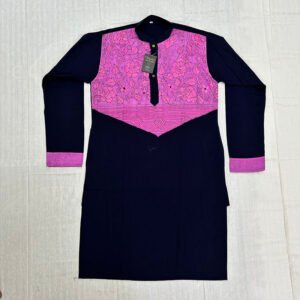Hand-Stitched Kantha Work Kurta for Men | 100% Khadi Cotton | Blue and Pink | K1
