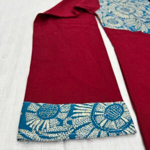 Hand-Stitched Kantha Work Kurta for Men | 100% Khadi Cotton | Floral Design on Red | K2