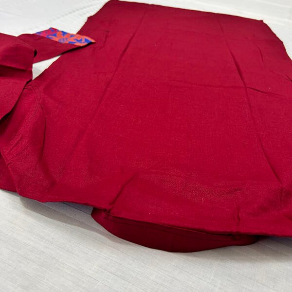 Hand-Stitched Kantha Work Kurta for Men | 100% Khadi Cotton | Red and Blue flower patterns | K9 - Image 4