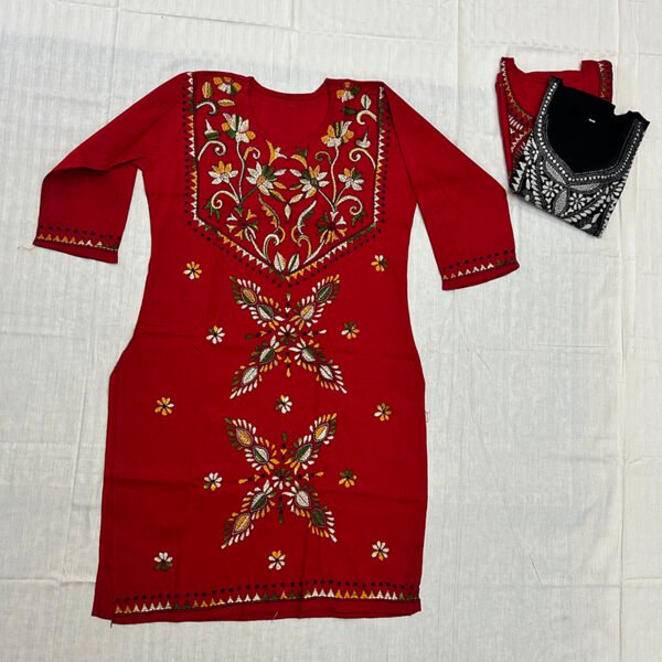 Kantha Work Hand Stitch Red for Women | Colorful Design | K5 - Image 3