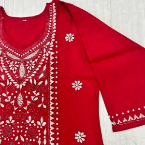 Kantha Work Hand Stitch Red Embroidered Kurti for Women | K2