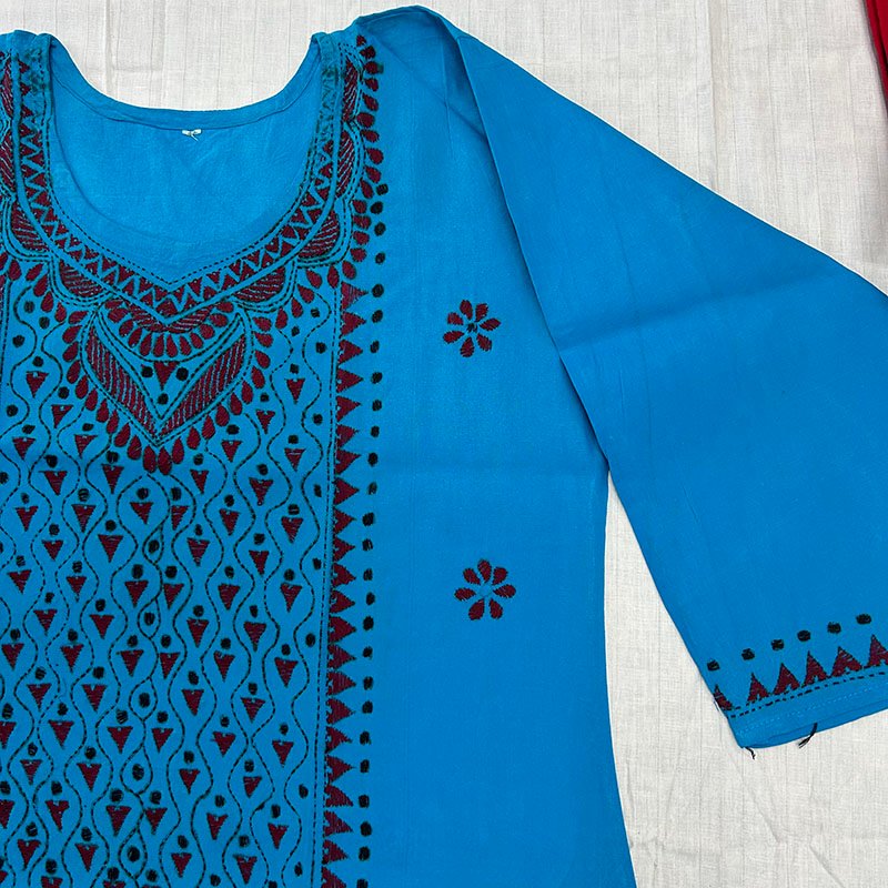 Kantha Work Hand Stitch Soft Blue Kurti for Women | K1 4 Kantha Work Hand Stitch Soft Blue Kurti for Women | K1 - Image 3