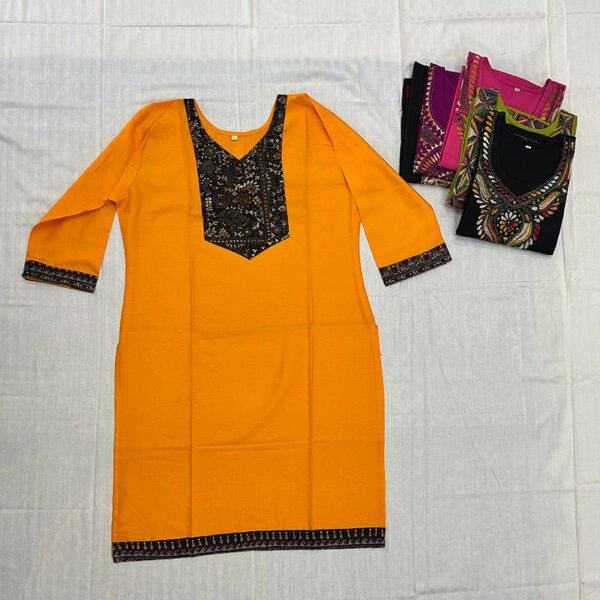 Kantha Work Hand Stitch Pattern art Kurti for Women | Khadi cotton | K4 - Image 3