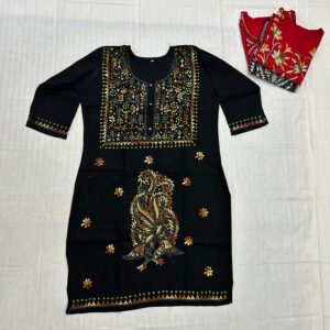 Kantha Work Hand Stitch Neutral Black Kurti for Women | K3